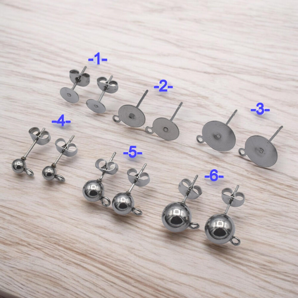 Stainless Steel Stud Flat Pad Posts: Hypoallergenic Earring Findings, Silver Tone, Durable | Cup Studs, Ball Loop Posts, Jewelry Making