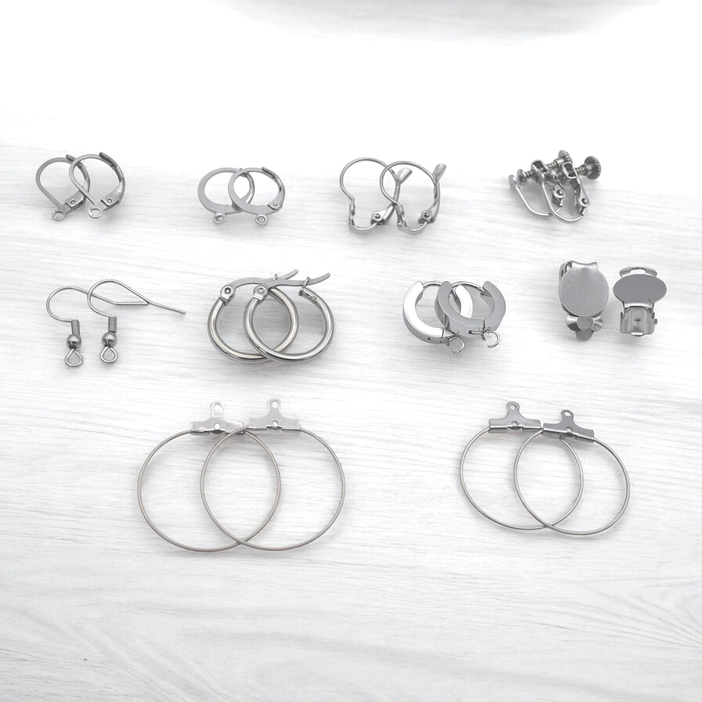 Lever Back Hooks Earring Findings Set, Stainless Steel, Hypoallergenic (Silver Tone, Multiple Styles, DIY Jewelry Makers)