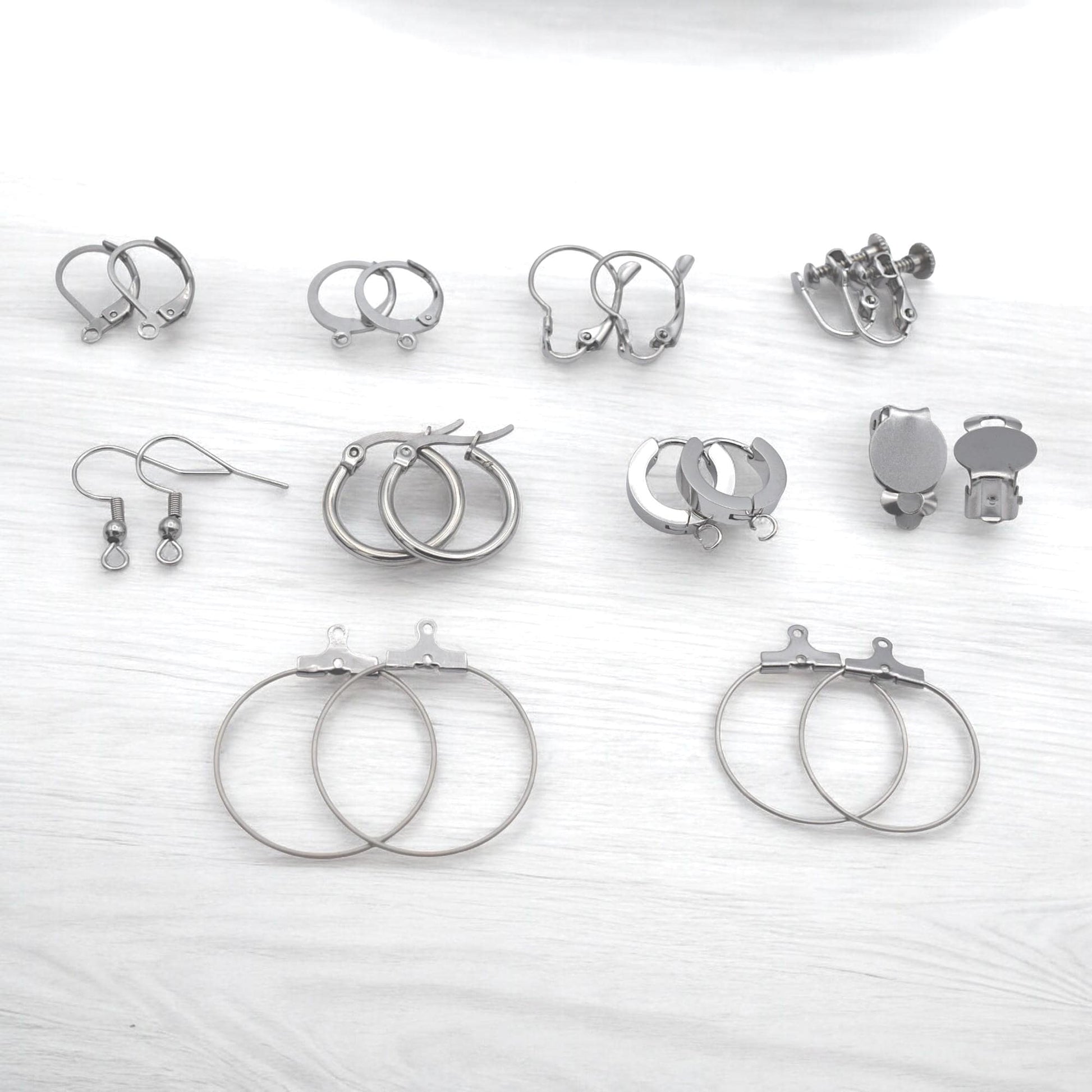 Lever Back Hooks Earring Findings Set, Stainless Steel, Hypoallergenic (Silver Tone, Multiple Styles, DIY Jewelry Makers)