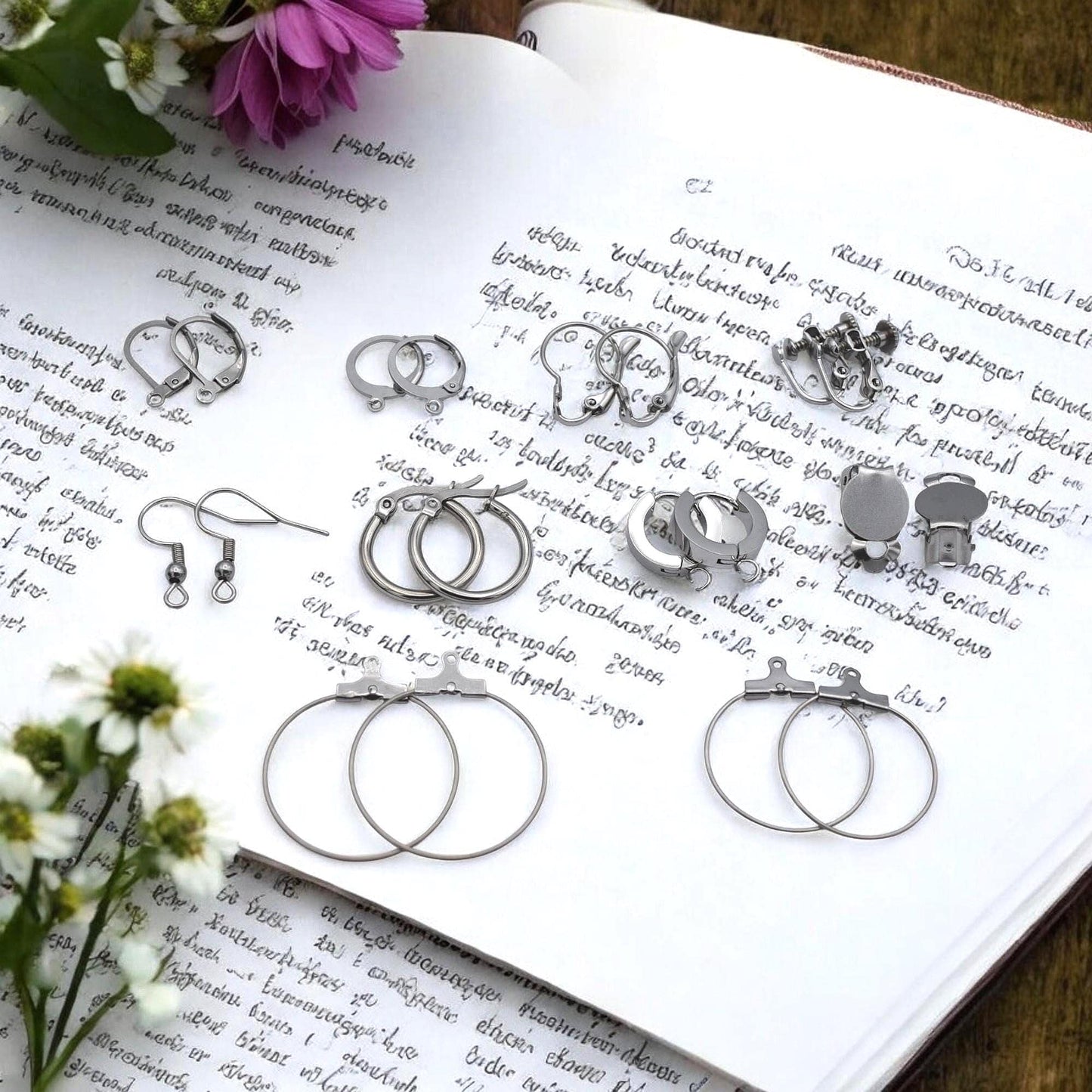 Lever Back Hooks Earring Findings Set, Stainless Steel, Hypoallergenic (Silver Tone, Multiple Styles, DIY Jewelry Makers)
