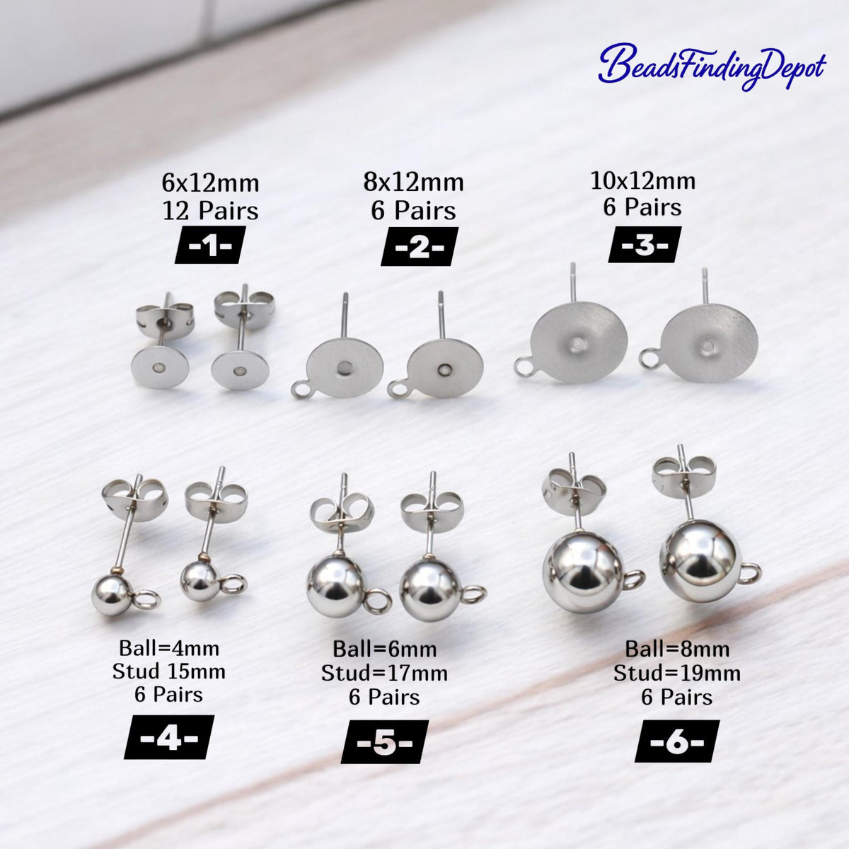 Stainless Steel Stud Flat Pad Posts: Hypoallergenic Earring Findings, Silver Tone, Durable | Cup Studs, Ball Loop Posts, Jewelry Making