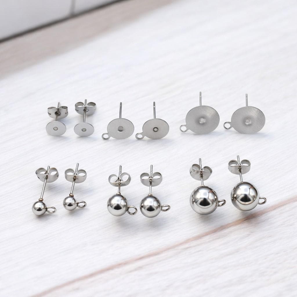 Stainless Steel Stud Flat Pad Posts: Hypoallergenic Earring Findings, Silver Tone, Durable | Cup Studs, Ball Loop Posts, Jewelry Making