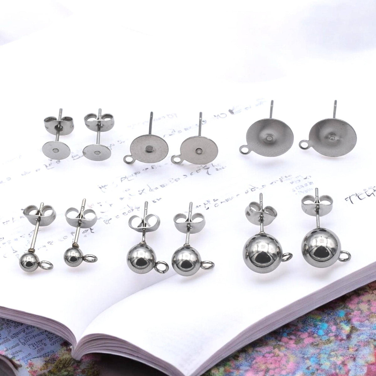 Stainless Steel Stud Flat Pad Posts: Hypoallergenic Earring Findings, Silver Tone, Durable | Cup Studs, Ball Loop Posts, Jewelry Making