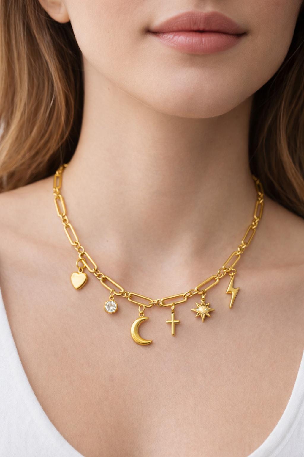 Stainless Steel Star Heart Cross Chain: Mixed Metal Paperclip Links for Jewelry Design (Gold Plated, Silver Tone, Bulk Lengths)