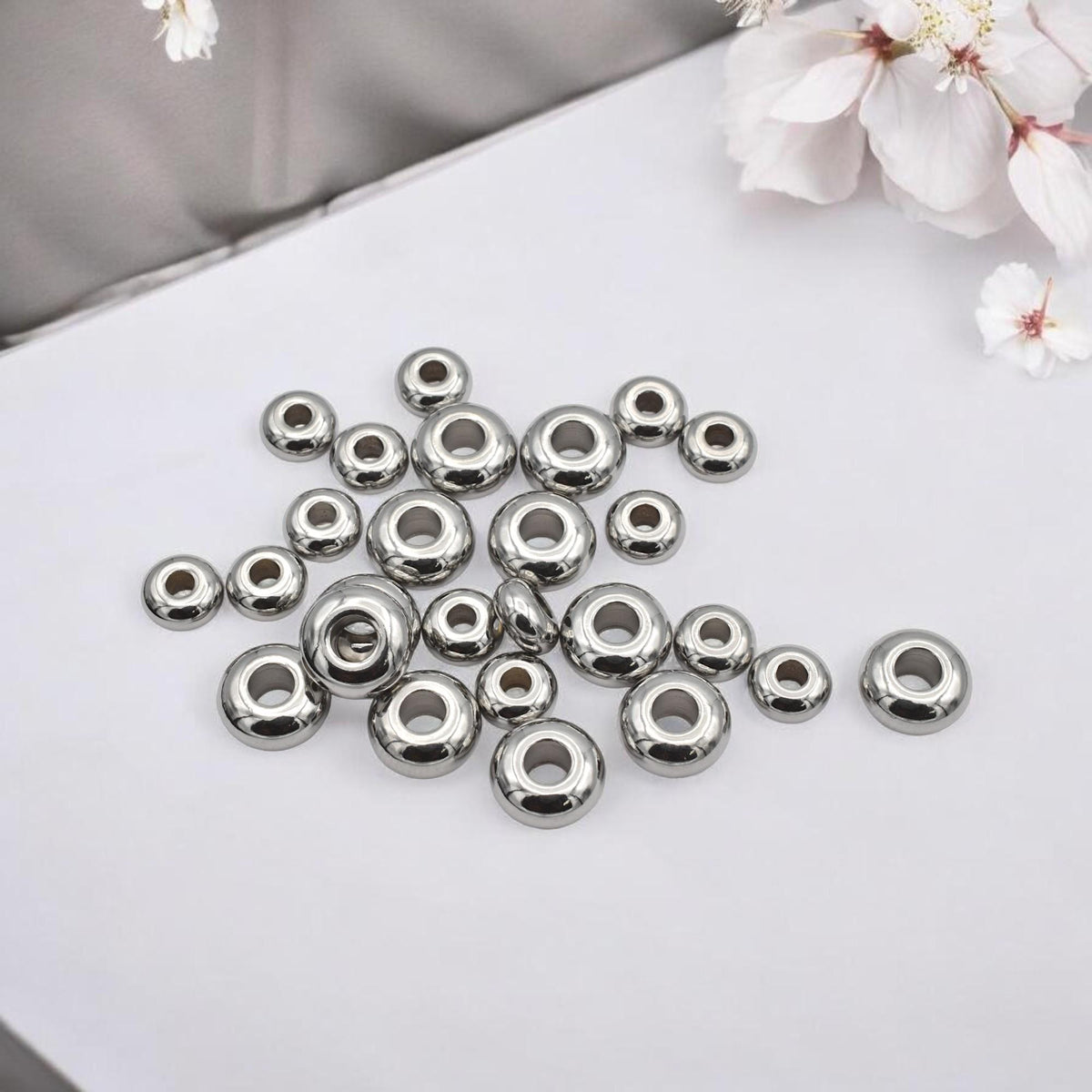 Plain Spacer Beads Roundel Stainless Steel, Silver Tone Finish (Size 6x3mm & 8x4mm, Hole 1.5-2mm, Durable Material)