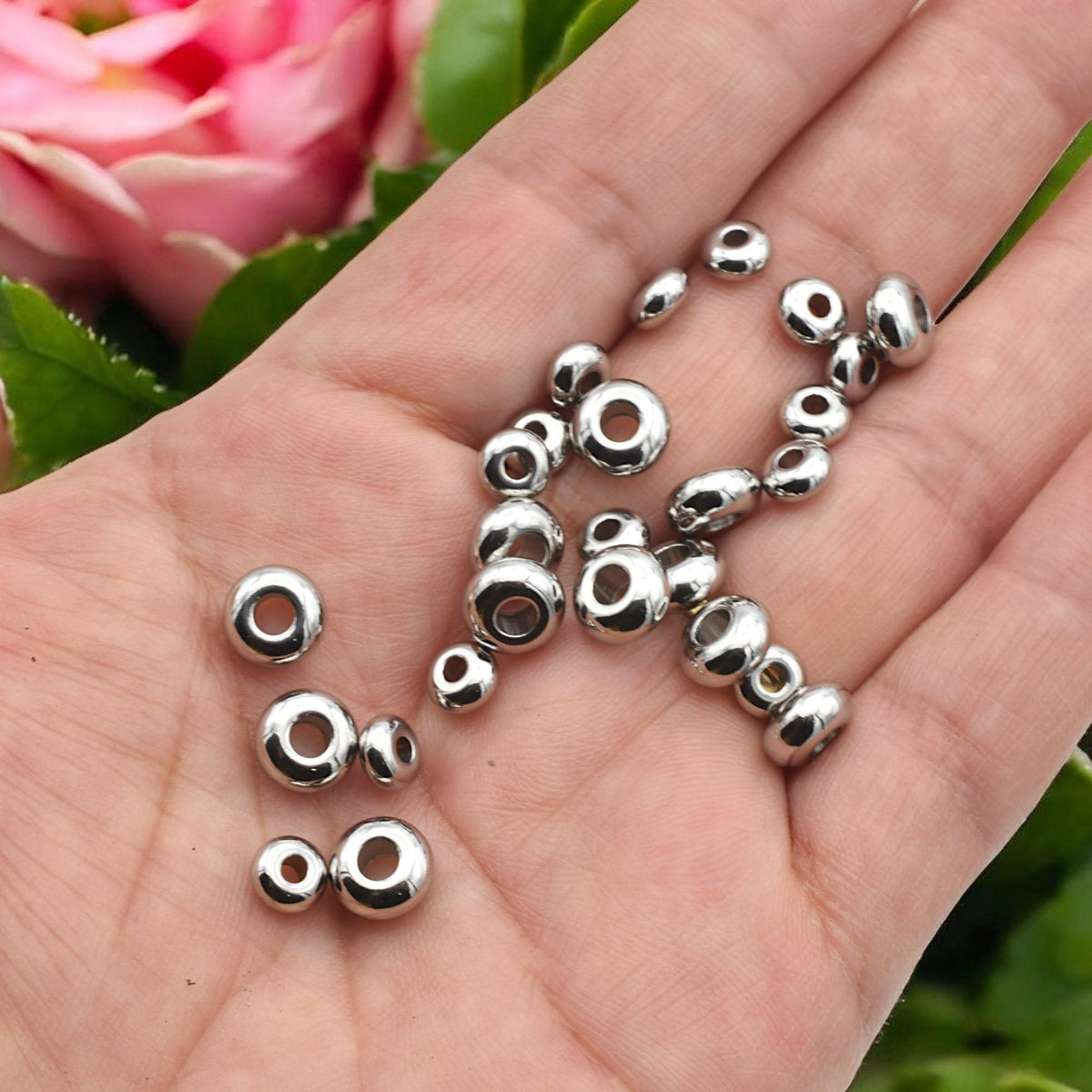 Plain Spacer Beads Roundel Stainless Steel, Silver Tone Finish (Size 6x3mm & 8x4mm, Hole 1.5-2mm, Durable Material)