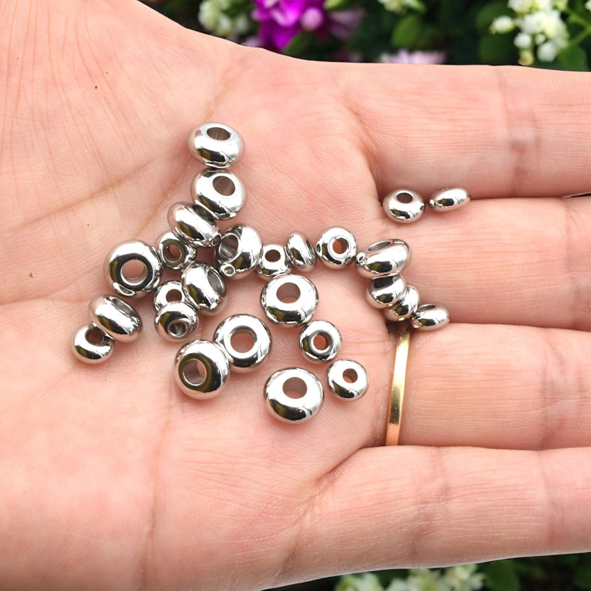 Plain Spacer Beads Roundel Stainless Steel, Silver Tone Finish (Size 6x3mm & 8x4mm, Hole 1.5-2mm, Durable Material)