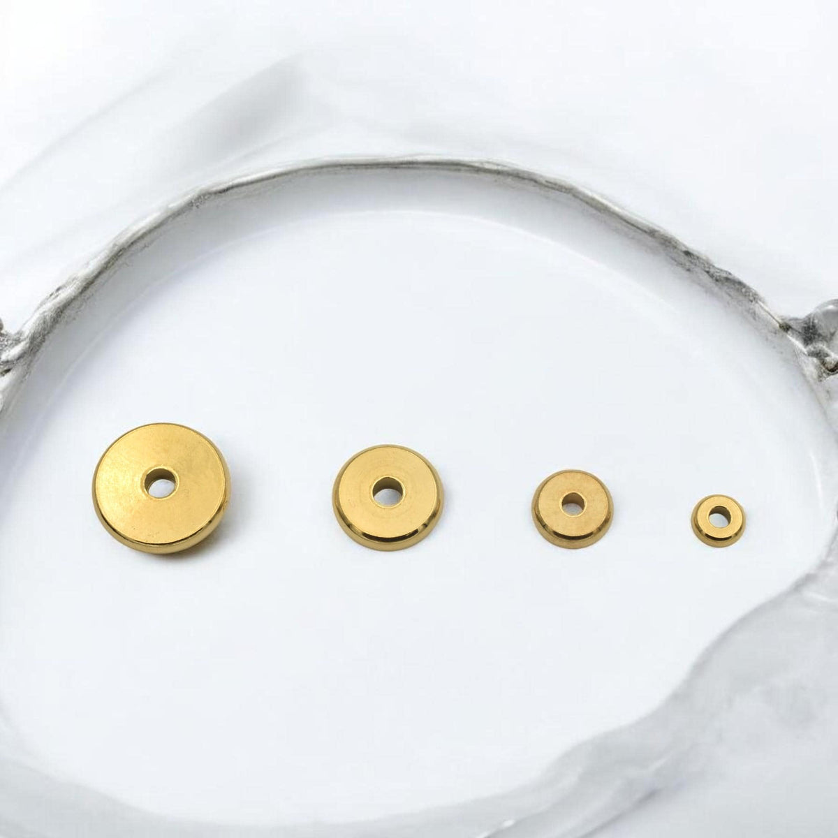 Steel Plain Roundel Beads - Gold Plated Seamless Spacers - 4mm to 10mm Sizes, Polished Stainless Steel, Jewelry Repair