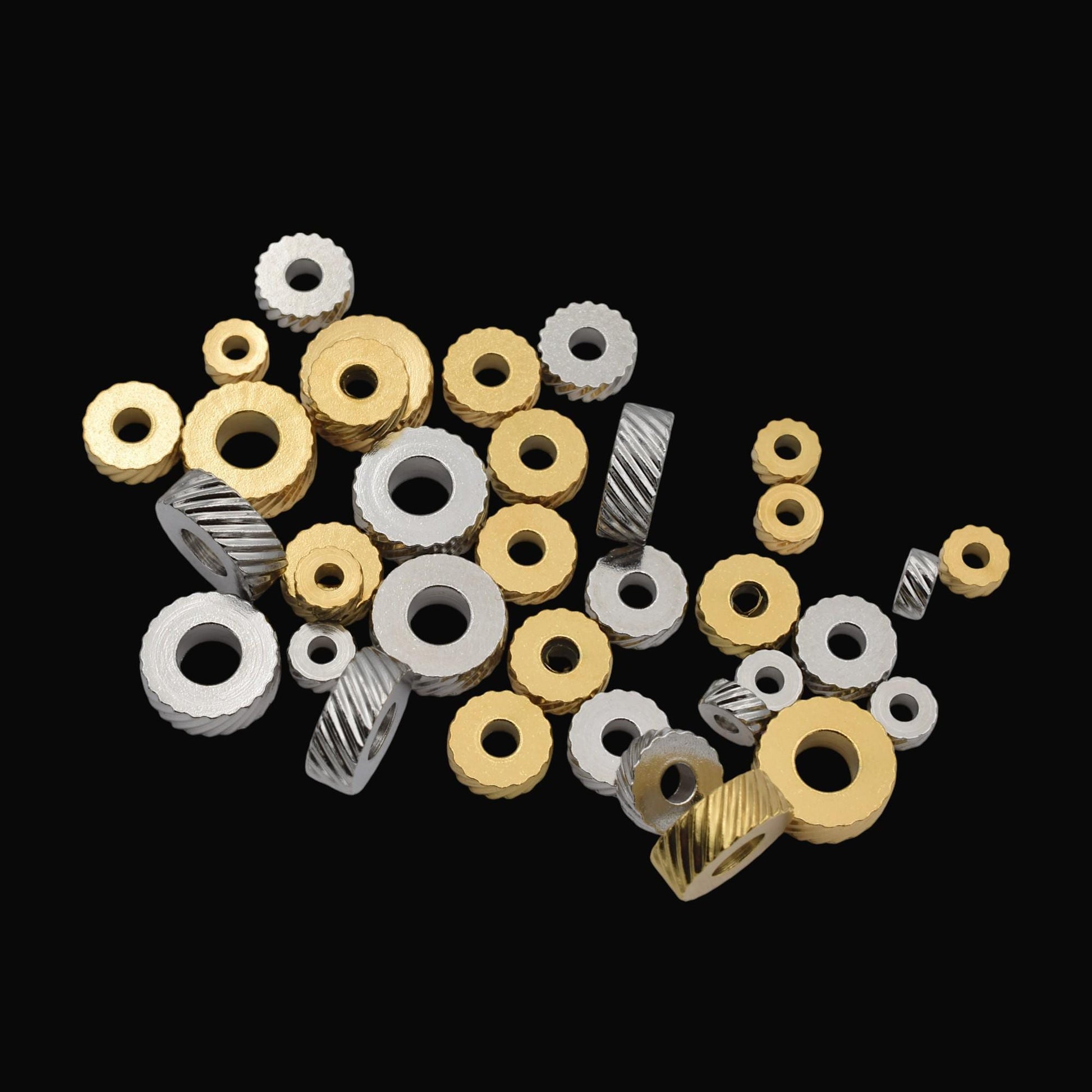 Diamond Cut Diagonal Spacer Beads - Roundel Shape Jewelry Components - Striped Edges, Stainless Steel, Craft Supplies 12 PCs/Bag