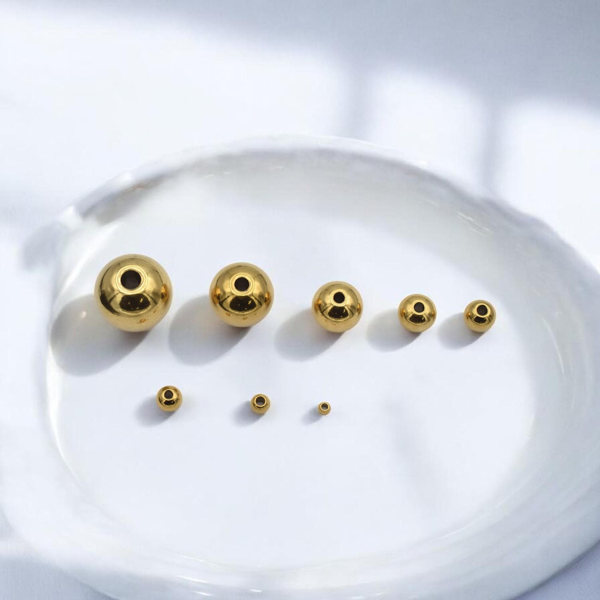 Gold Tone Beads - Seamless Spacer Beads - Gold-Plated Stainless Steel, Mixed Sizes 3-12mm, Durable Craft Supplies, Jewelry Making