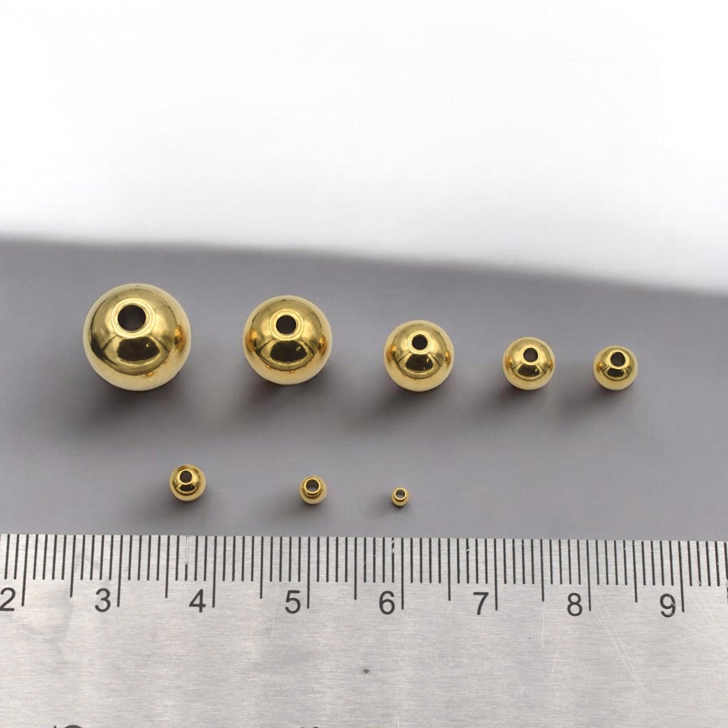 Gold Plated Beads Jewelry Spacer, Seamless Polished Metal (3mm-12mm Sizes, Stainless Steel, Hypoallergenic Crafting)