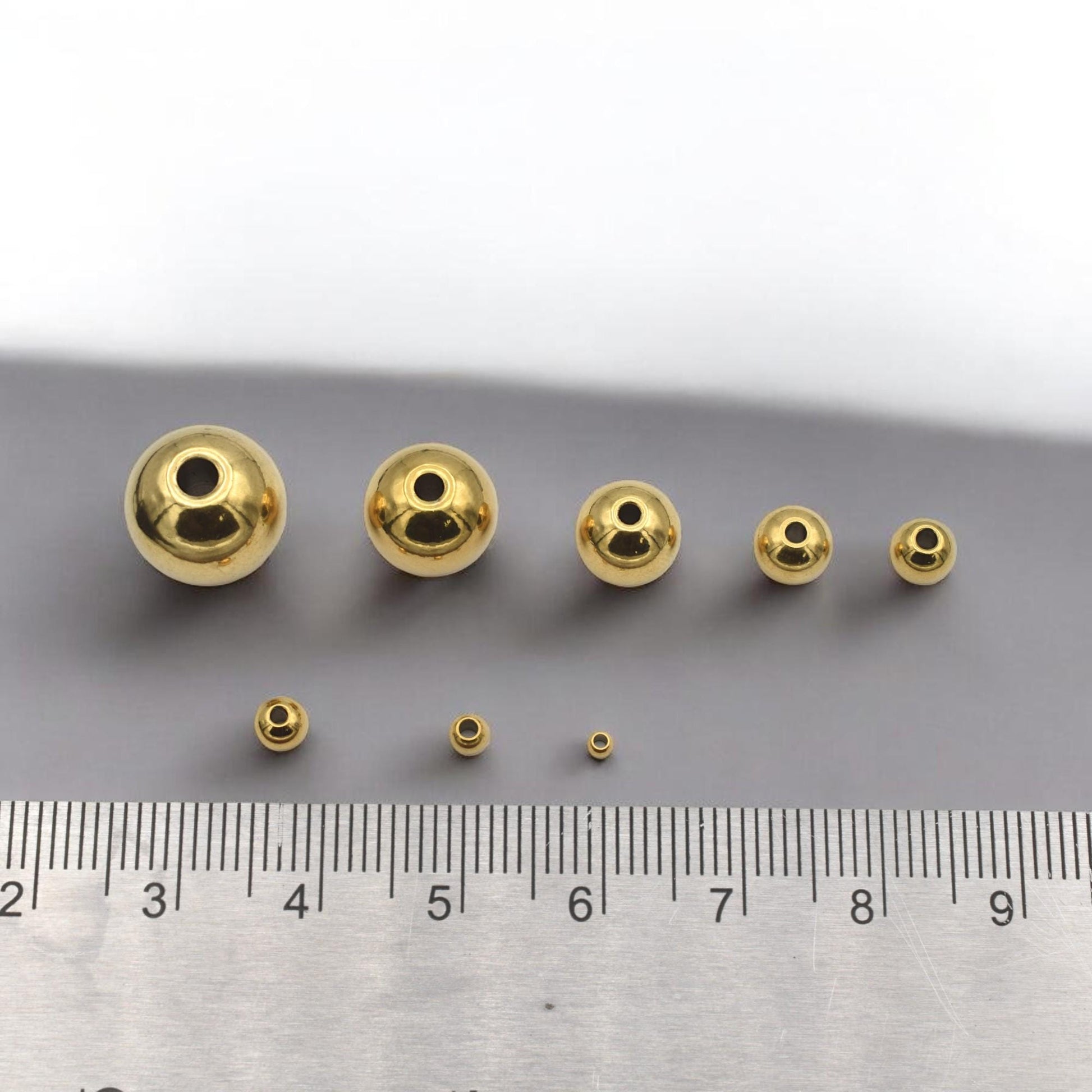 Gold Plated Beads Jewelry Spacer, Seamless Polished Metal (3mm-12mm Sizes, Stainless Steel, Hypoallergenic Crafting)
