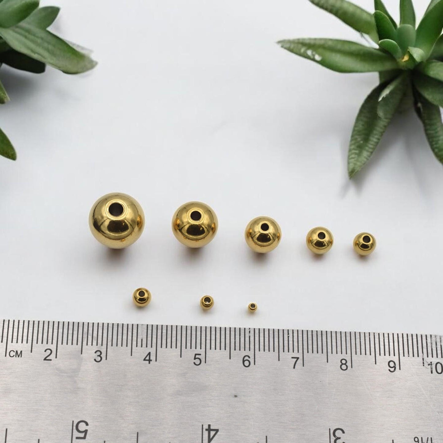 Gold Plated Beads Jewelry Spacer, Seamless Polished Metal (3mm-12mm Sizes, Stainless Steel, Hypoallergenic Crafting)