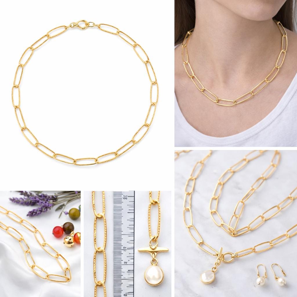 Chain By The Foot Gold Filled Alternative Chain, Paperclip Rectangle Or Textured Oval (Gold , Jewelry Supply, DIY Lengths)