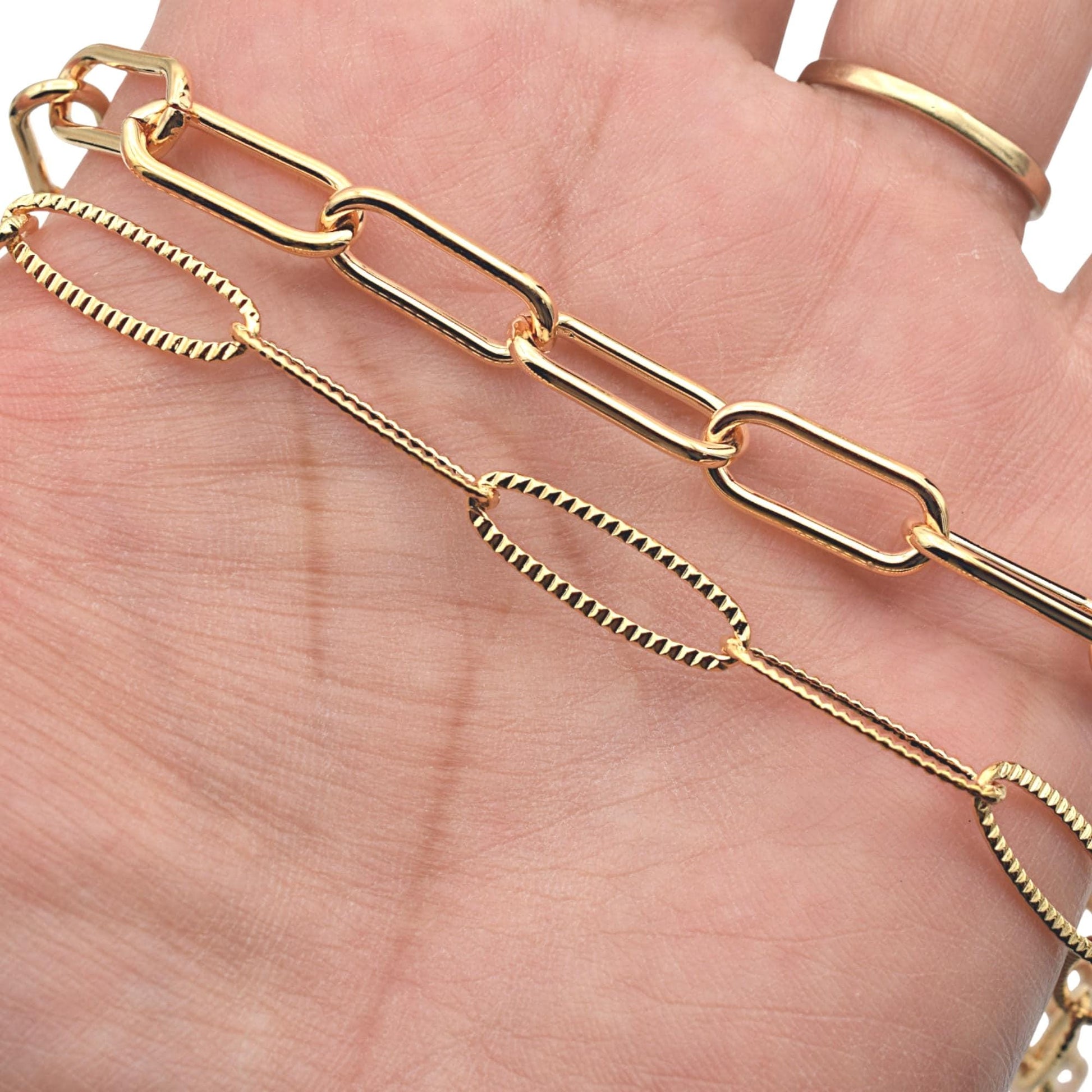 Chain By The Foot Gold Filled Alternative Chain, Paperclip Rectangle Or Textured Oval (Gold , Jewelry Supply, DIY Lengths)
