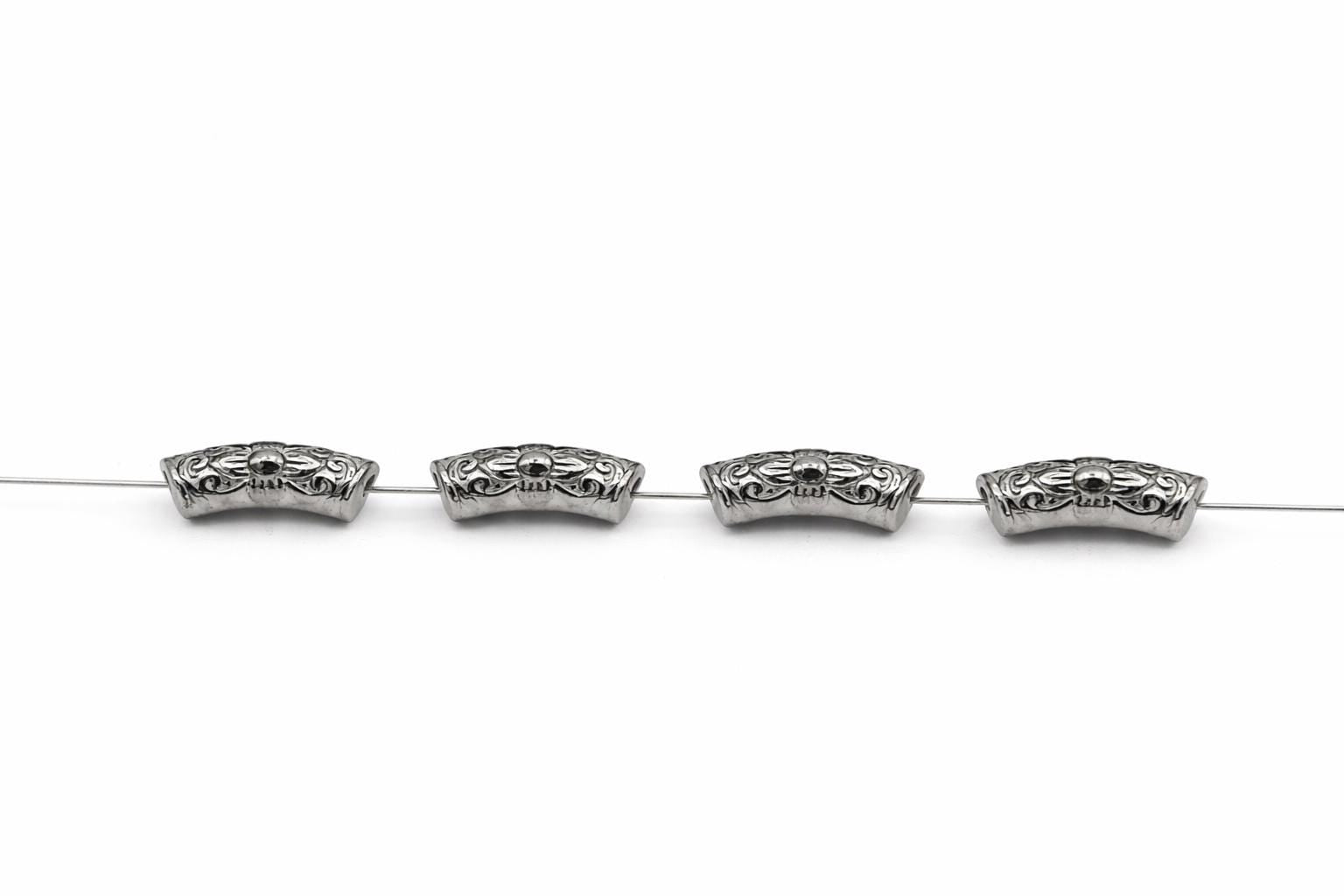 Beads Roundel Gold Large Hole Tubes, Textured Barrel Spacers (Hammered Bamboo Snakeskin, Stainless Steel, 12 Pieces Pack)