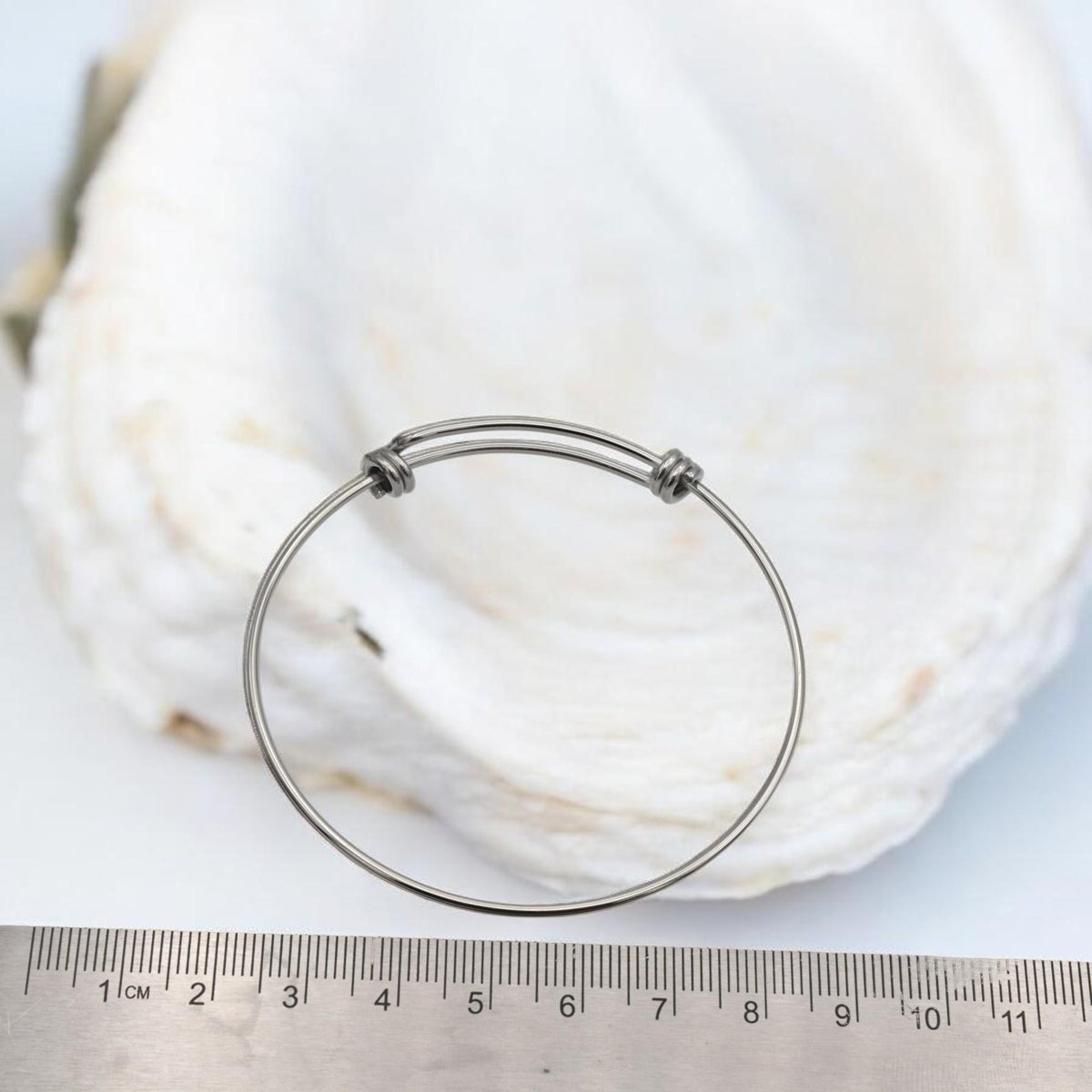 Silver Tone Bangle Bracelets - Modern Minimalist Adjustable Base - Durable Stainless Steel, DIY Charm Jewelry, Unisex Gift Option