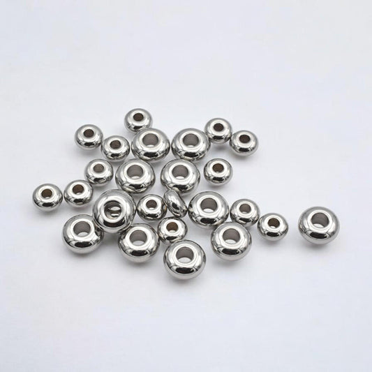 Plain Spacer Beads Roundel Stainless Steel, Silver Tone Finish (Size 6x3mm & 8x4mm, Hole 1.5-2mm, Durable Material)