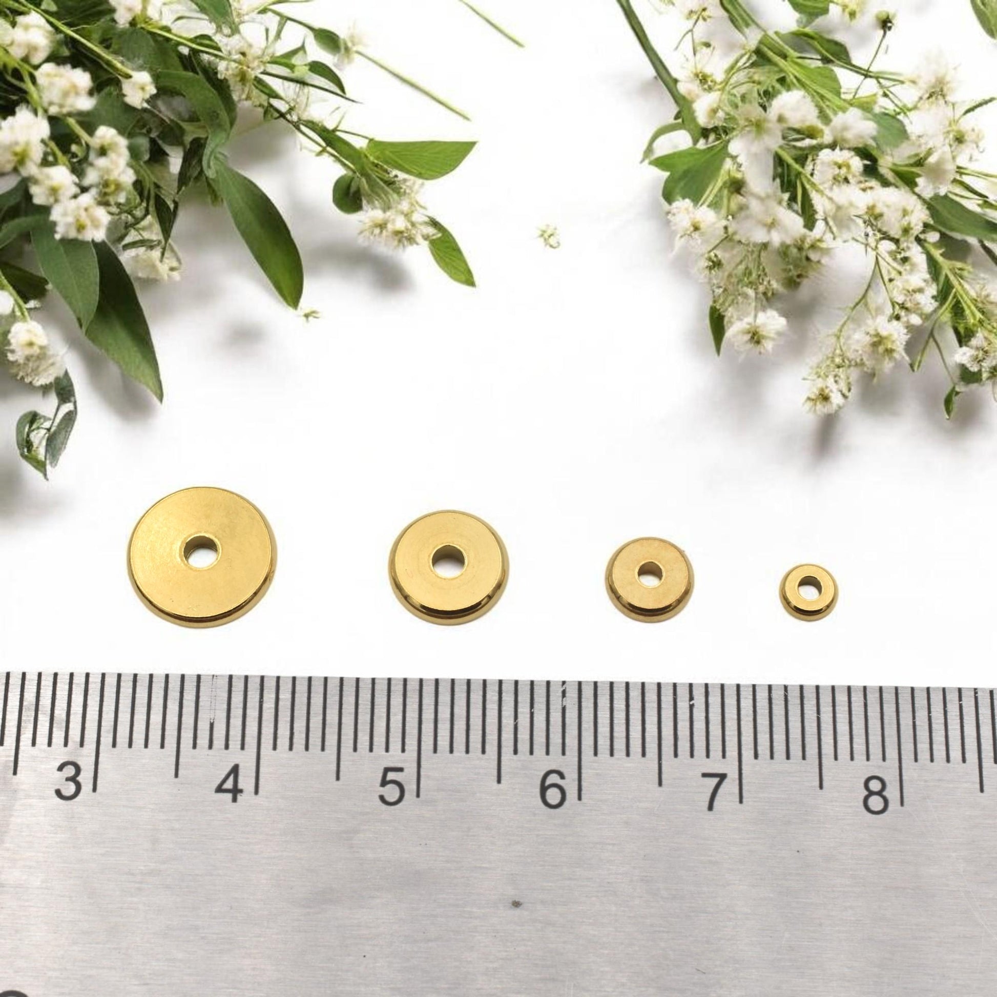 Steel Plain Roundel Beads - Gold Plated Seamless Spacers - 4mm to 10mm Sizes, Polished Stainless Steel, Jewelry Repair
