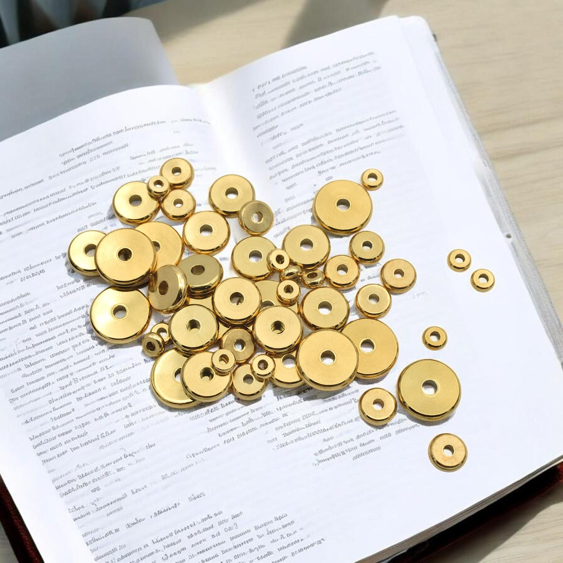 Steel Plain Roundel Beads - Gold Plated Seamless Spacers - 4mm to 10mm Sizes, Polished Stainless Steel, Jewelry Repair
