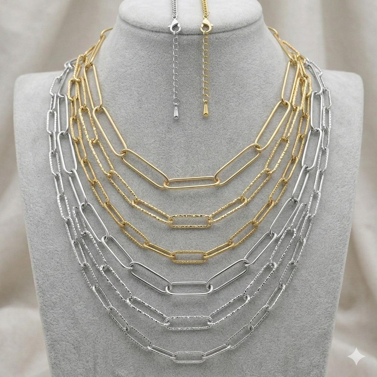 Gold Finish Paperclip Chain Links: Rectangular Hammered & Smooth, Stainless Steel | Custom Lengths, Jewelry Making Supplies
