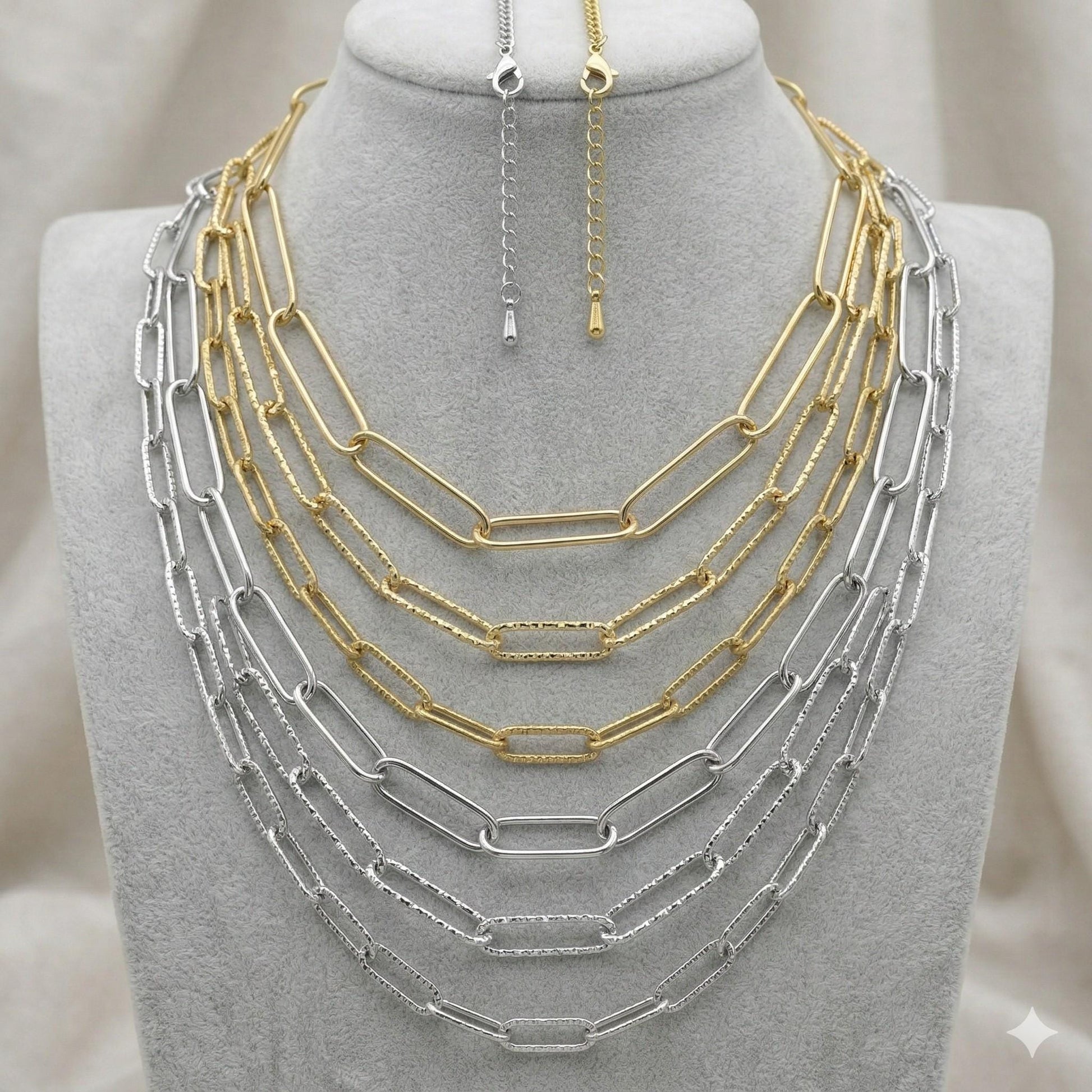 Gold Finish Paperclip Chain Links: Rectangular Hammered & Smooth, Stainless Steel | Custom Lengths, Jewelry Making Supplies