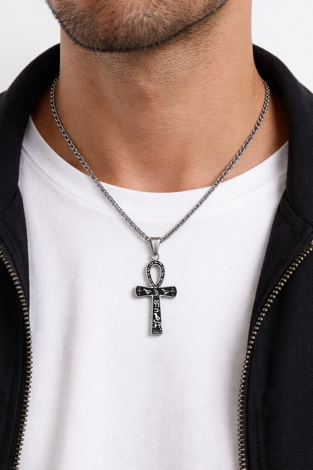 Ankh Cross Pendant Jewelry: Sacred Egyptian Hieroglyph Design, Gold & Silver Stainless (15x30mm, Unisex Charm)