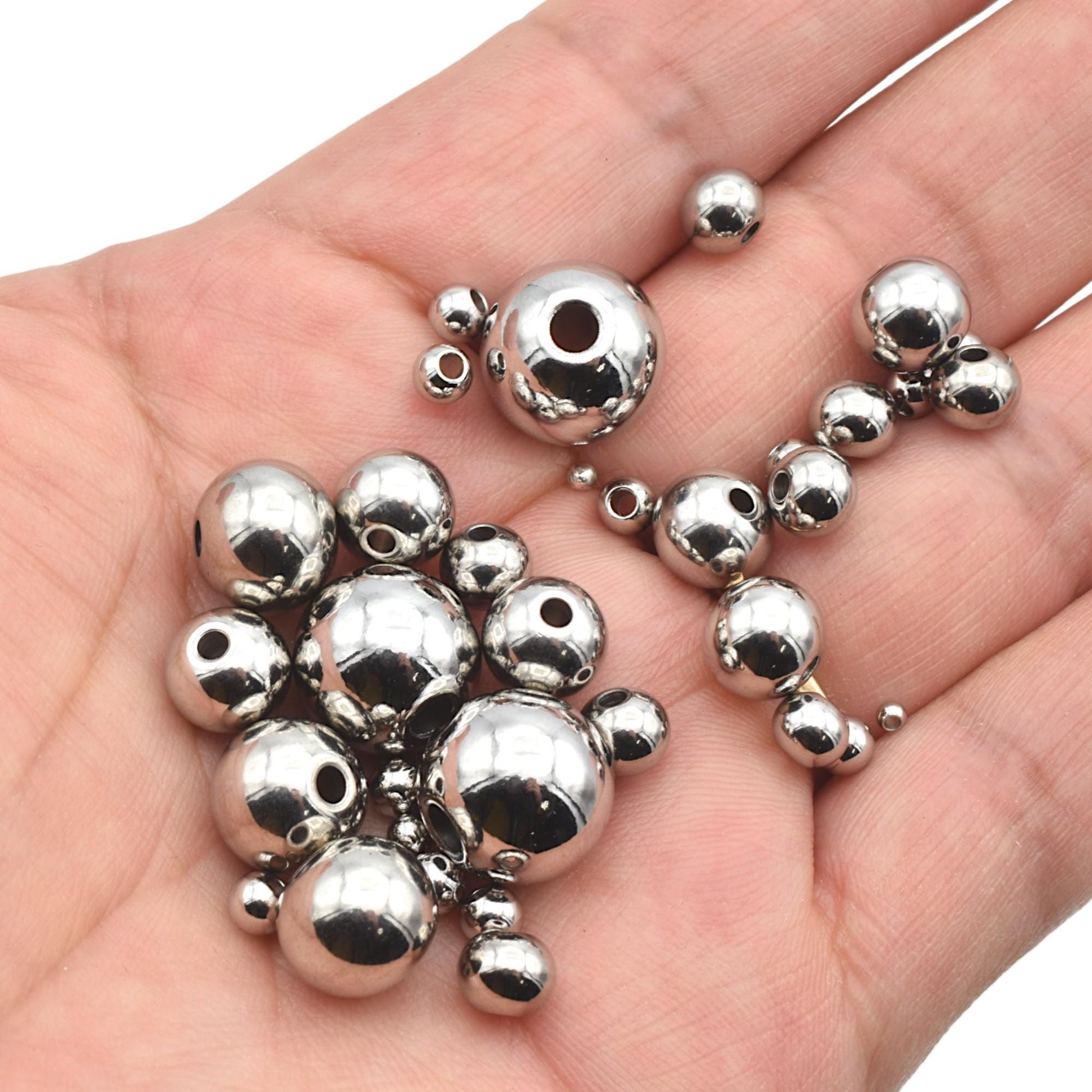Spacer Beads 2mm Stainless Steel, Round Smooth Mirror Finish (Hypoallergenic, Tarnish-Resistant, Bulk Jewelry Components)