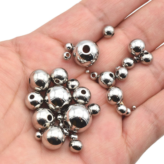Spacer Beads 2mm Stainless Steel, Round Smooth Mirror Finish (Hypoallergenic, Tarnish-Resistant, Bulk Jewelry Components)