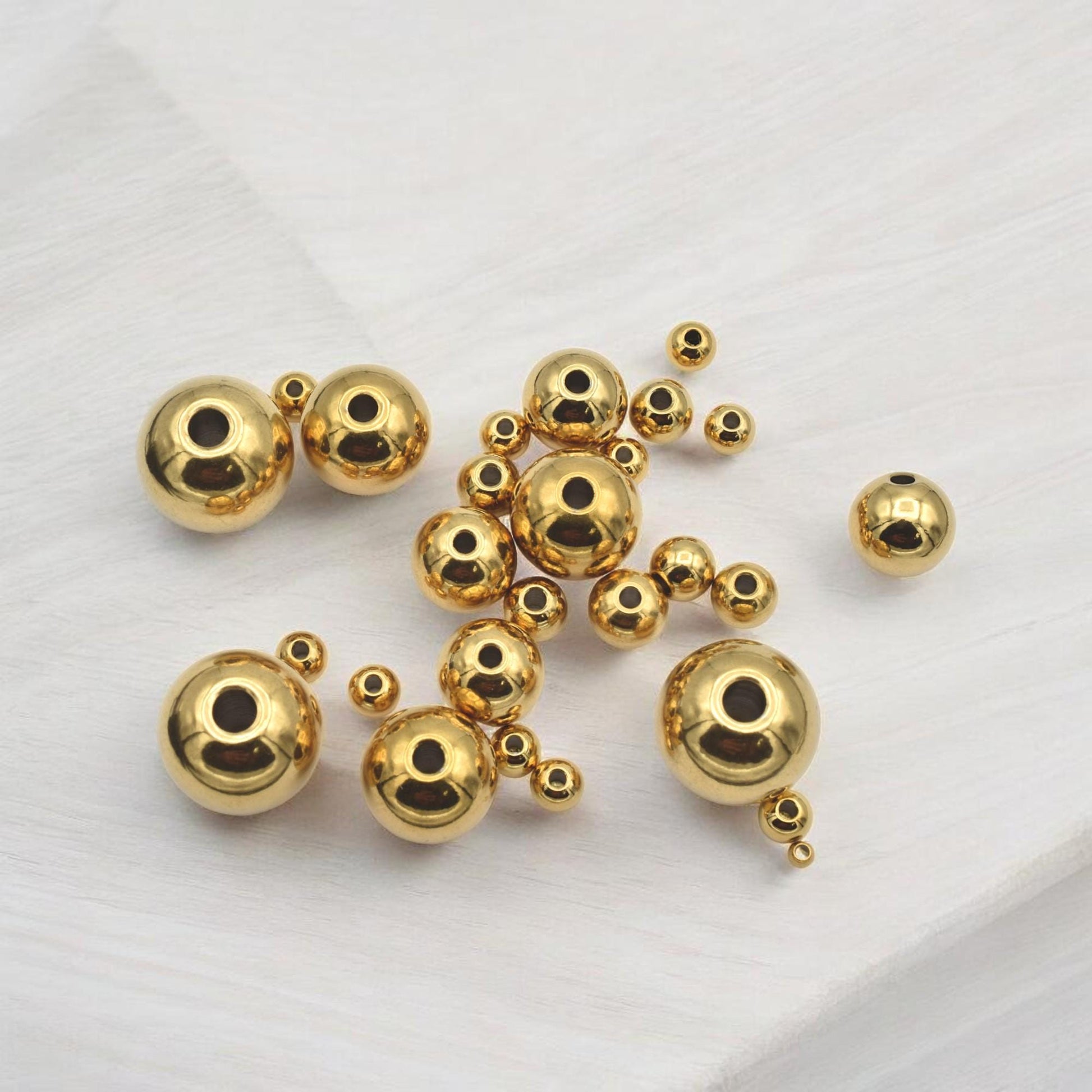 Gold Plated Beads Jewelry Spacer, Seamless Polished Metal (3mm-12mm Sizes, Stainless Steel, Hypoallergenic Crafting)