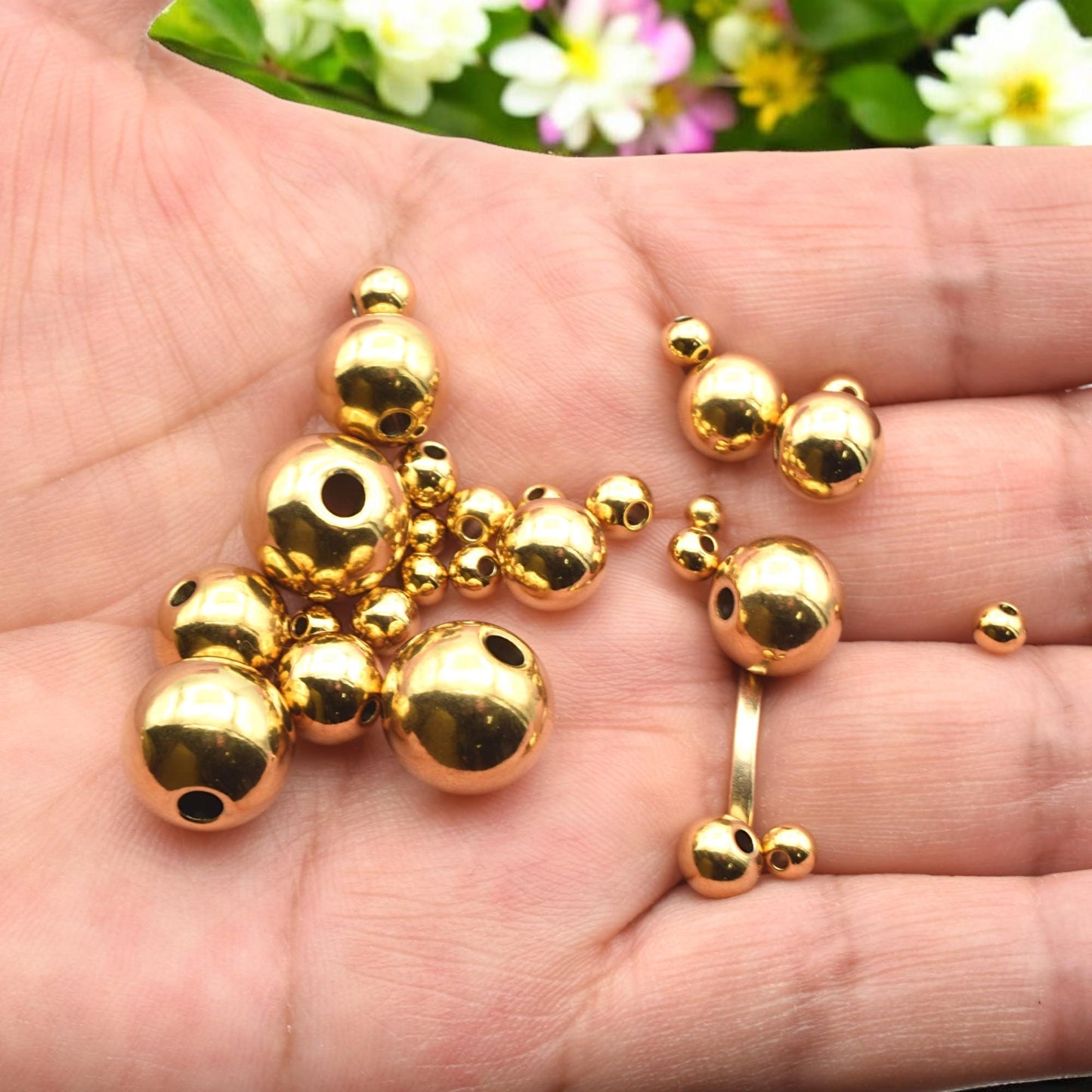 Gold Plated Beads Jewelry Spacer, Seamless Polished Metal (3mm-12mm Sizes, Stainless Steel, Hypoallergenic Crafting)