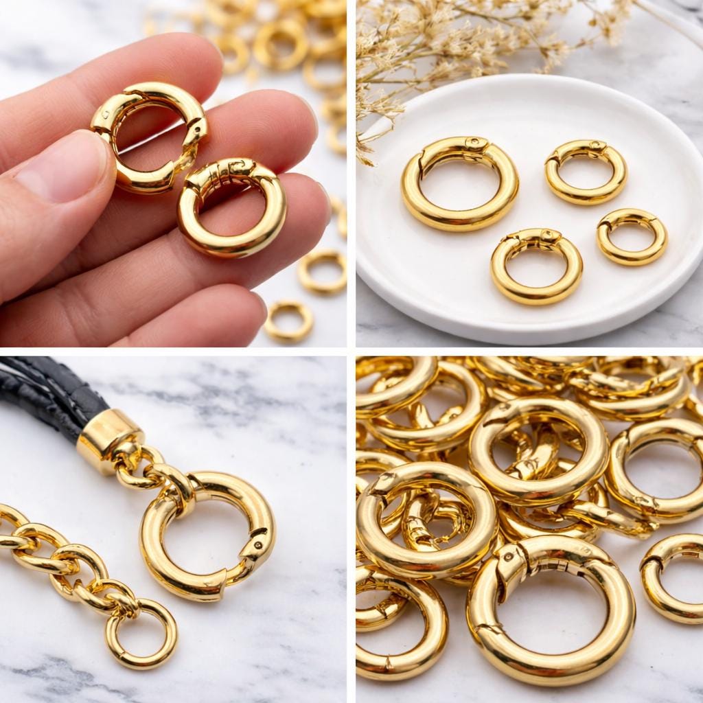 Swivel Round Spring Clasp: Smooth 360 Degree Rotation - 18K/14K Tarnish Resistant Gold, Tarnish Resistant, Jewelry Connector