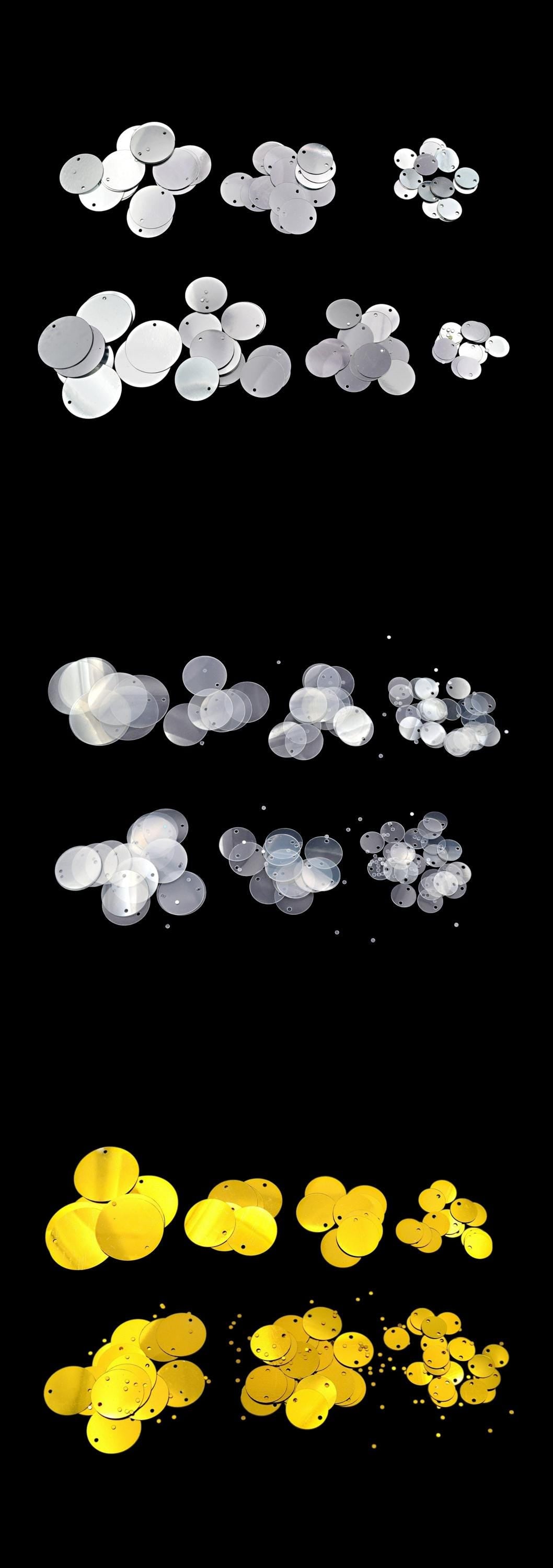 Flat Round Loose Sequins - Clear Silver Chrome Gold, Two Hole Discs - Shimmering Shoe & Clothing Decor, Bulk Craft Materials