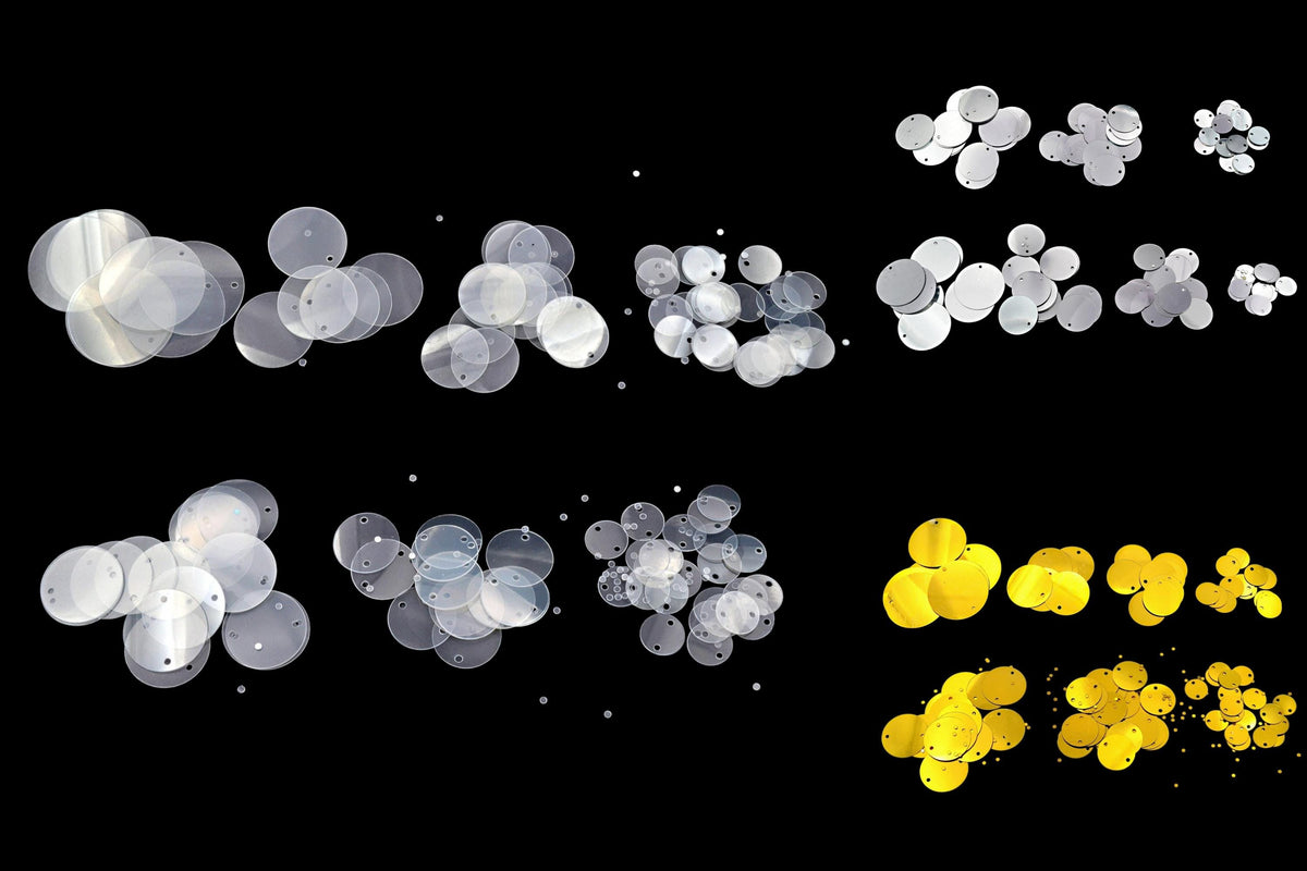 Flat Round Loose Sequins - Clear Silver Chrome Gold, Two Hole Discs - Shimmering Shoe & Clothing Decor, Bulk Craft Materials