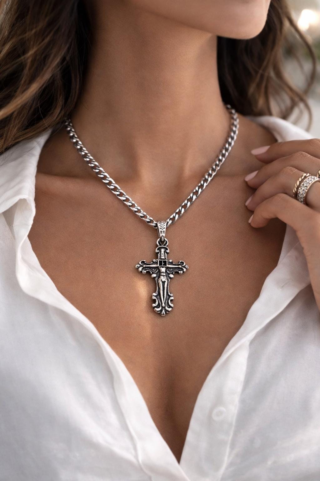Gothic Cross Pendant: Baroque Jesus Crucifix Design - Durable Stainless Steel, Tarnish Resistant, Five Styles for Necklaces and Gifts