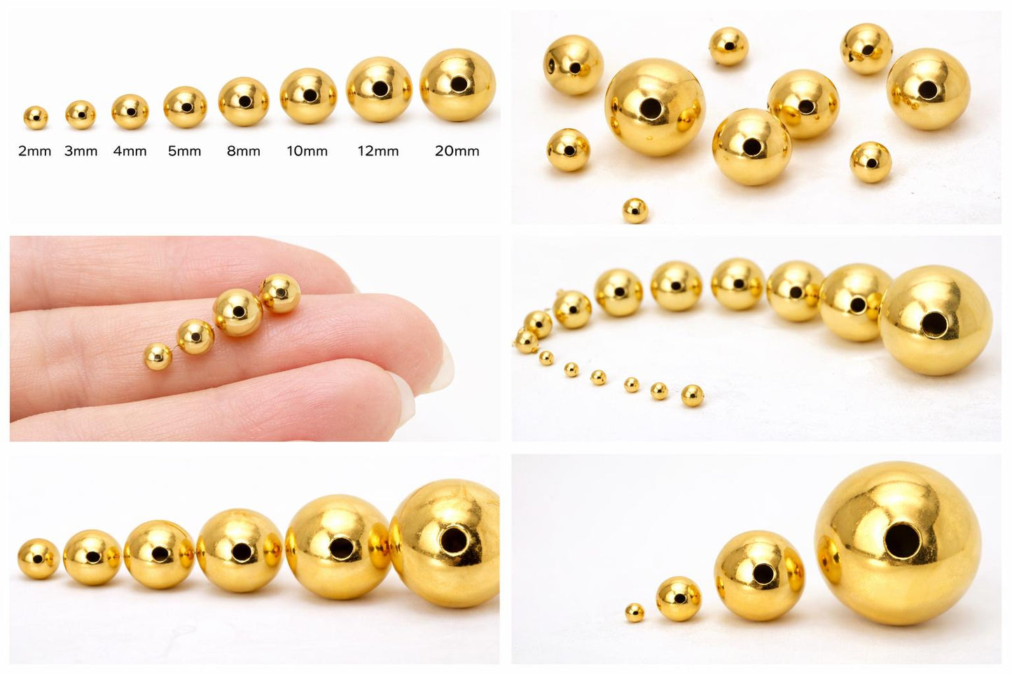 18K Findings EP Beads: Smooth Polished Gold Filled Alternative - Tarnish Resistant, Copper Base Metal, Multi-Size Options for Jewelry Making