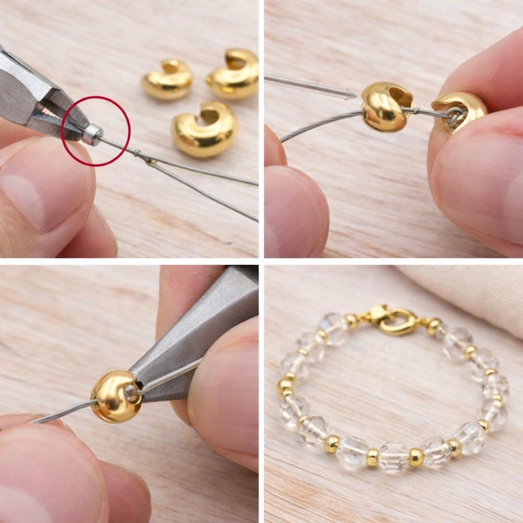 Gold Stainless Steel Crimp Cover Beads, Polished Finish, Jewelry Making DIY (3-5mm)