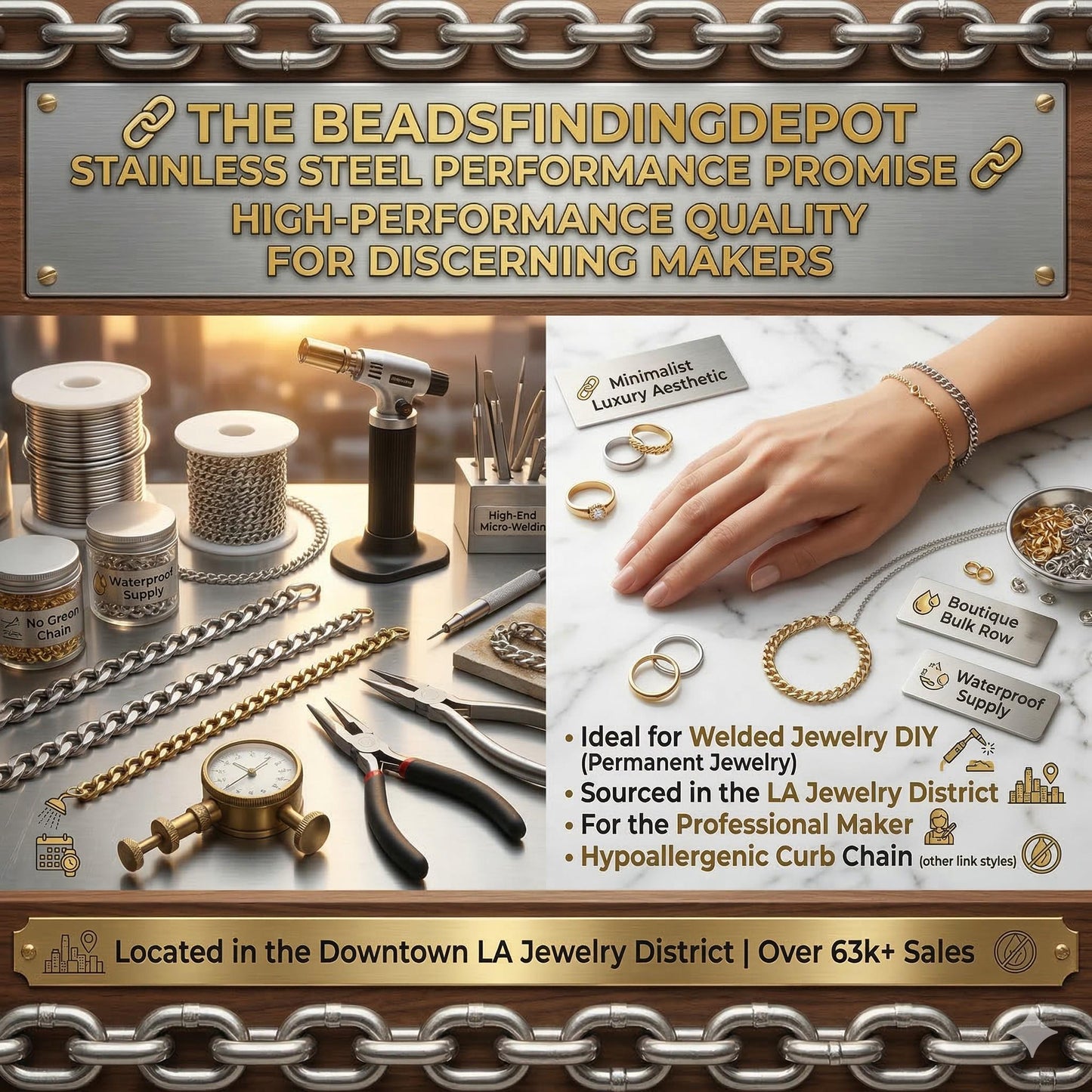 18K Boutique Gold Stainless Steel Curb Chain: Tarnish-Free Waterproof Finish, Sizes 4mm-10mm | Hypoallergenic, Durable | Supply By Yard