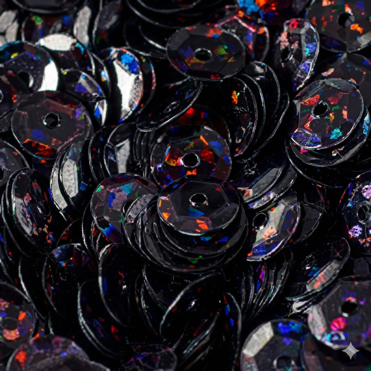 Black Multi Cup Sequins: Iridescent Sheen Round Loose Paillettes (3/4/6mm, Center Hole, Lightweight, 2000pcs Pack)