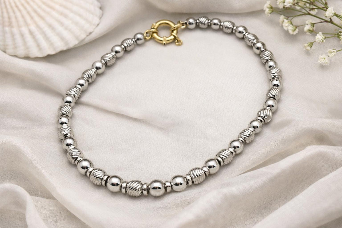 Diamond Cut Beads - Mixed Size Stainless Steel Spacers - Silver Tone Round Balls, Smooth & Textured, Jewelry Craft