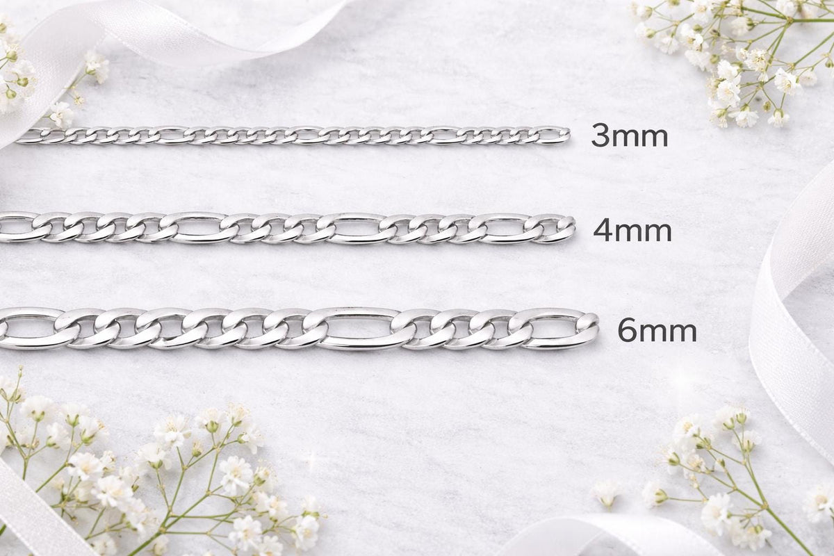 Figaro Link Chain - Durable Stainless Steel Jewelry Chain - Silver Tone, Classic Pattern, 3mm to 6mm Sizes for DIY