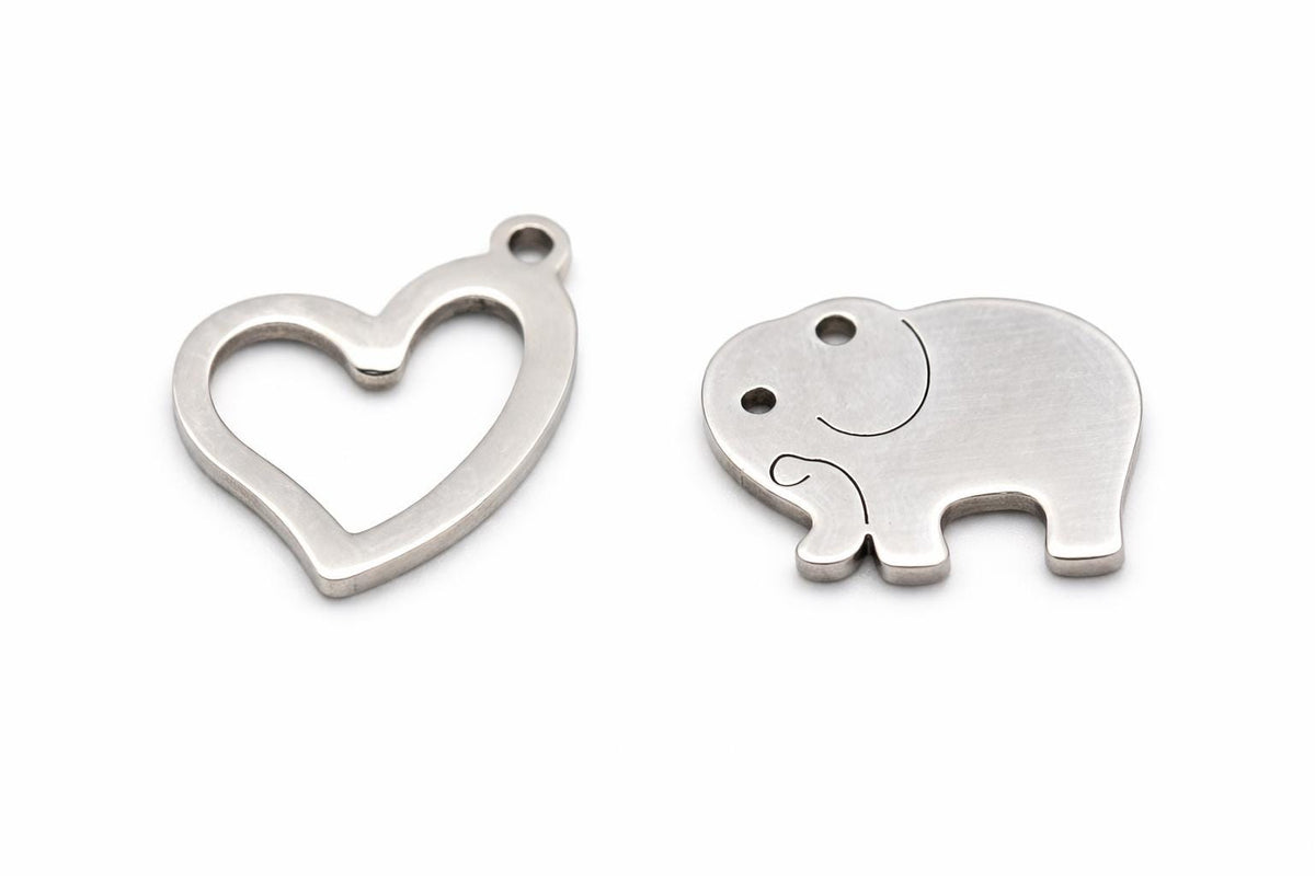 Charm For Jewelry Stainless Steel Charms, Heart, Elephant, Cross & Ankh (Unisex, Durable Metal)
