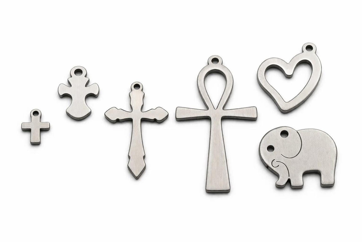Charm For Jewelry Stainless Steel Charms, Heart, Elephant, Cross & Ankh (Unisex, Durable Metal)