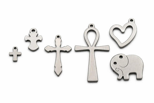 Charm For Jewelry Stainless Steel Charms, Heart, Elephant, Cross & Ankh (Unisex, Durable Metal)