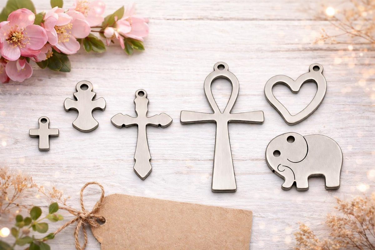 Charm For Jewelry Stainless Steel Charms, Heart, Elephant, Cross & Ankh (Unisex, Durable Metal)
