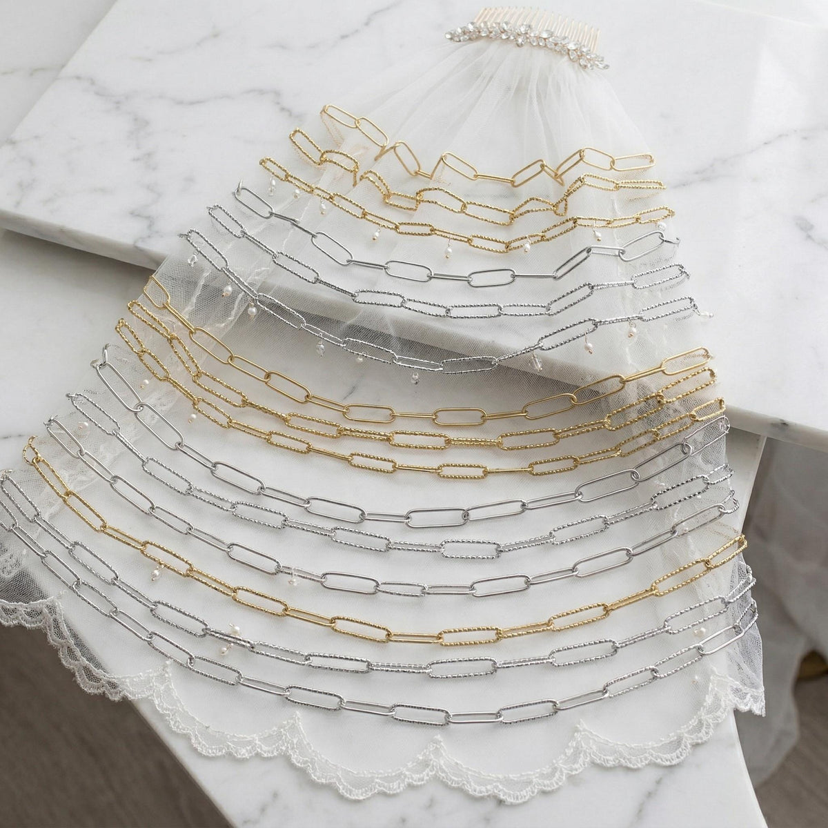 Gold Finish Paperclip Chain Links: Rectangular Hammered & Smooth, Stainless Steel | Custom Lengths, Jewelry Making Supplies