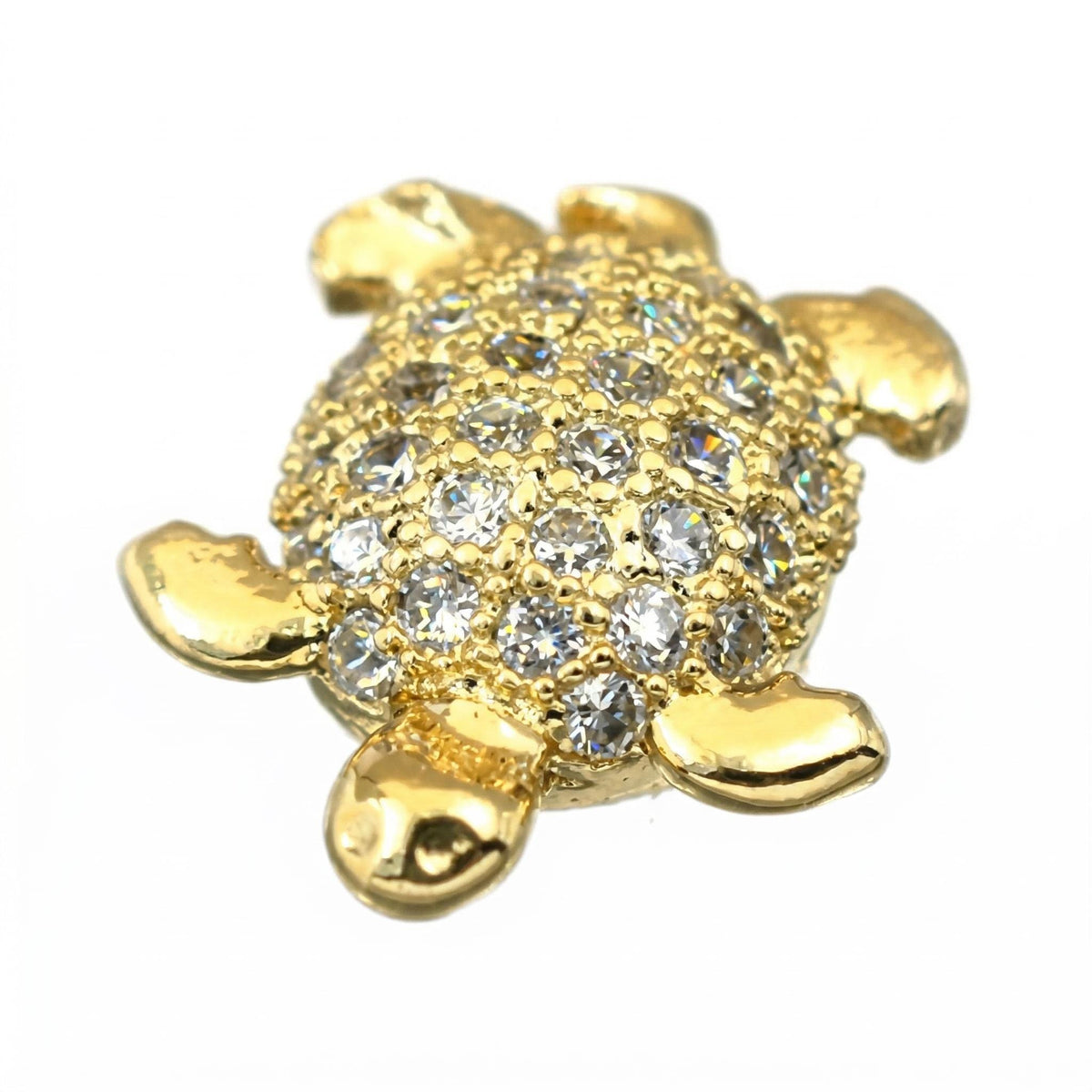 Turtle Micro Pave Beads Jewelry Components: CZ Sparkle, Gold Filled Alternative Electroplating (11x9mm, Tarnish Resistant, Craft Use)