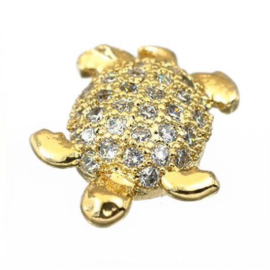 Turtle Micro Pave Beads Jewelry Components: CZ Sparkle, Gold Filled Alternative Electroplating (11x9mm, Tarnish Resistant, Craft Use)