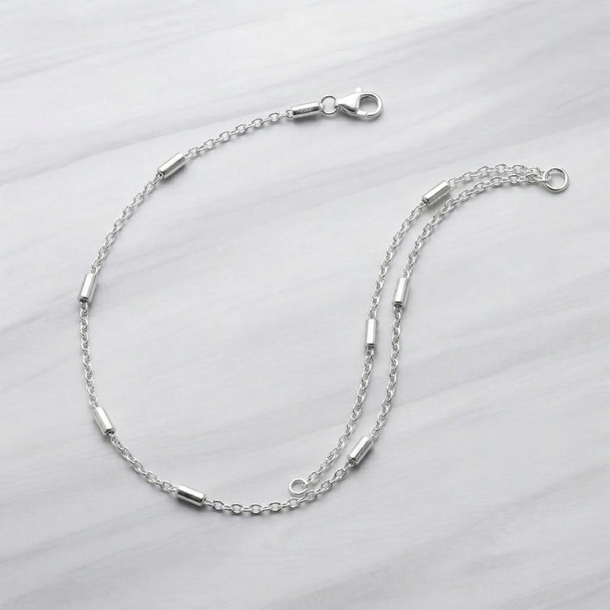 Bar Chain Satellite Jewelry Chain: Silver Tone Stainless Steel Craft Links (Bar, Beaded & Extension Styles, 11 Yard Roll)