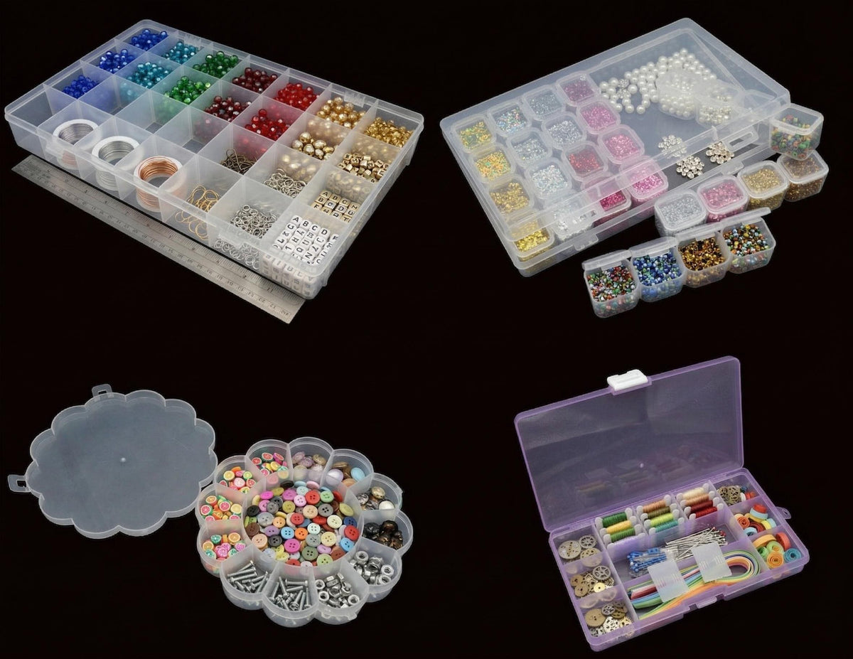 Beading Storage Box Organizer: Clear Plastic, Adjustable Dividers | Stackable, Multi-Compartment, Space Saving | Jewelry Supplies
